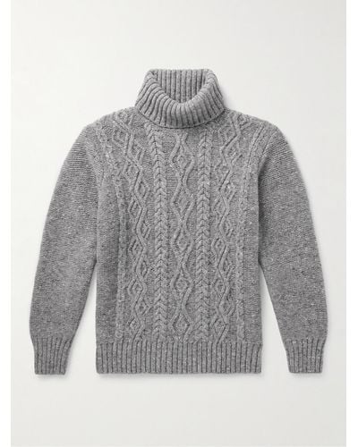 Inis Meáin Cable-knit Donegal Merino Wool And Cashmere-blend Rollneck Sweater - Grey