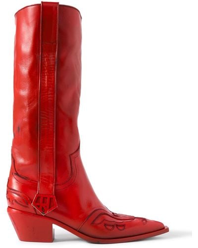 Enfants Riches Deprimes Distressed Leather Cowboy Boots - Red