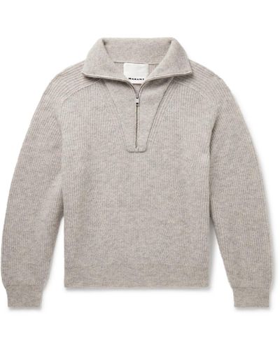 Isabel Marant Bryson Ribbed Alpaca-blend Half-zip Sweater - Gray