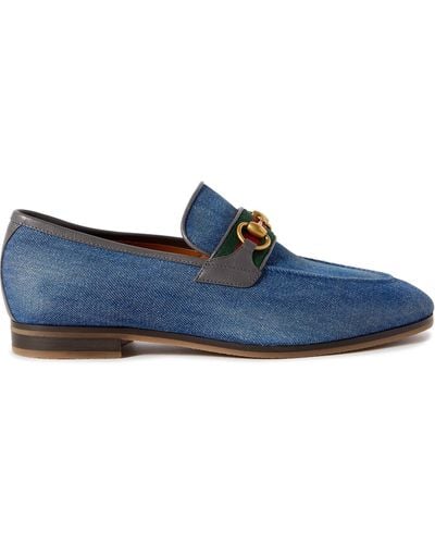 Gucci Paride Leather-trimmed Denim Horsebit Loafers - Blue
