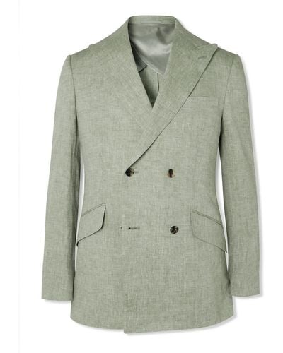 Kingsman Double-breasted Linen Suit Jacket - Green