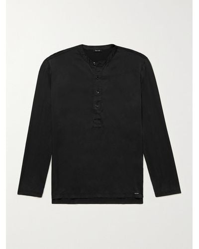 Tom Ford Camicia da pigiama in raso di seta stretch con collo serafino - Nero
