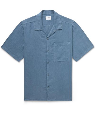 NN07 Julio 5706 Convertible-collar Linen Shirt - Blue