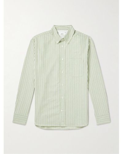 MR P. Button-down Collar Striped Organic Cotton Oxford Shirt - Green
