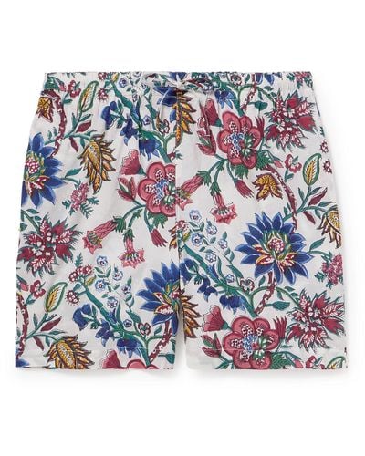 Kardo Olbia Straight-leg Floral-print Cotton Drawstring Shorts - Blue