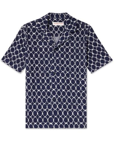 Orlebar Brown Howell Camp-collar Cotton-blend Terry-jacquard Shirt - Blue