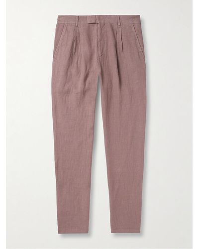 MR P. Steve Tapered Pleated Organic Cotton And Linen-blend Trousers - Pink