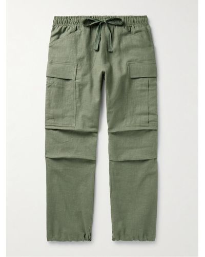 CHERRY LA Baja Wide-leg Linen Drawstring Cargo Pants - Green