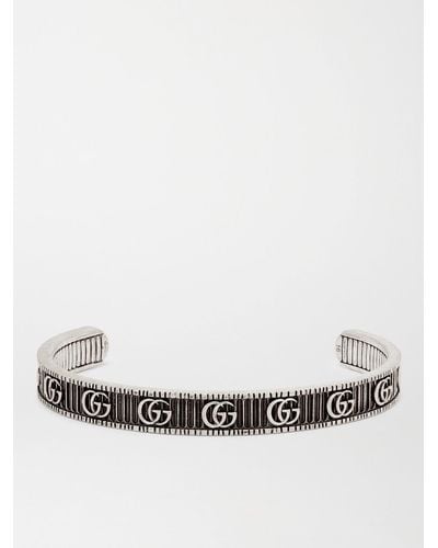 Gucci Engraved Burnished Sterling Silver Cuff - Metallic