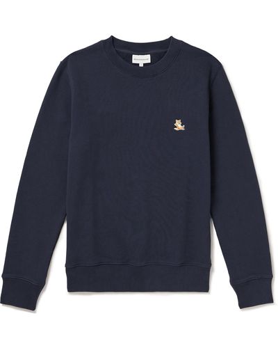 Maison Kitsuné Chillax Fox Logo-appliquéd Cotton-jersey Sweatshirt - Blue