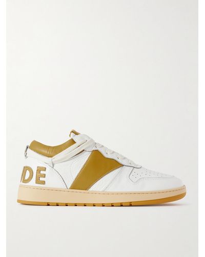 Rhude Rhecess Colour-block Distressed Leather Trainers - Metallic
