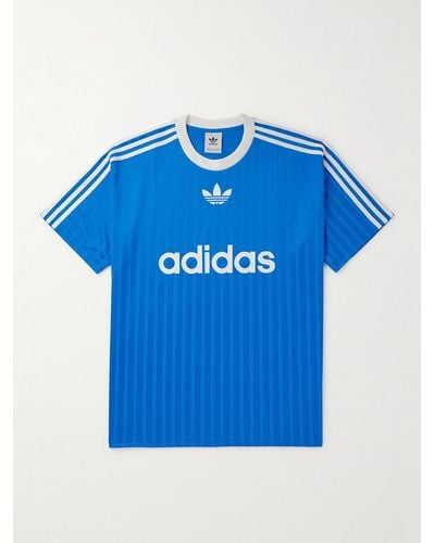 adidas Originals Adicolor T-Shirt aus recyceltem Piqué mit Logoprint - Blau