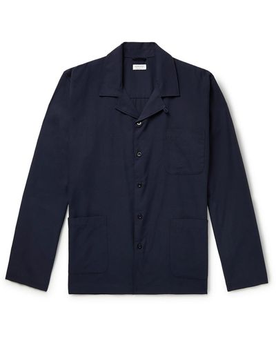 Sunspel Camp-collar Cotton-twill Pajama Shirt - Blue