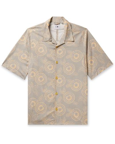 NN07 Ole 5210 Camp-collar Printed Cotton And Linen-blend Shirt - Natural