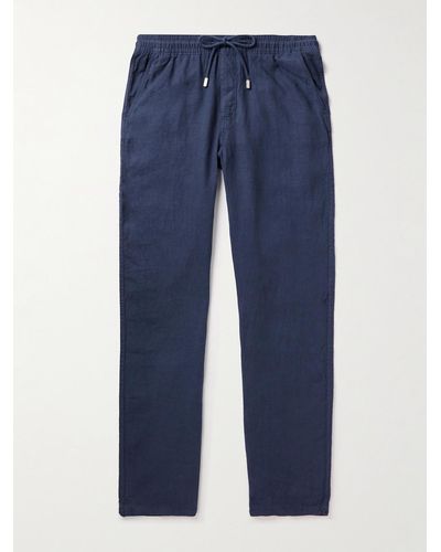Vilebrequin Pacha Straight-leg Linen Drawstring Trousers - Blue