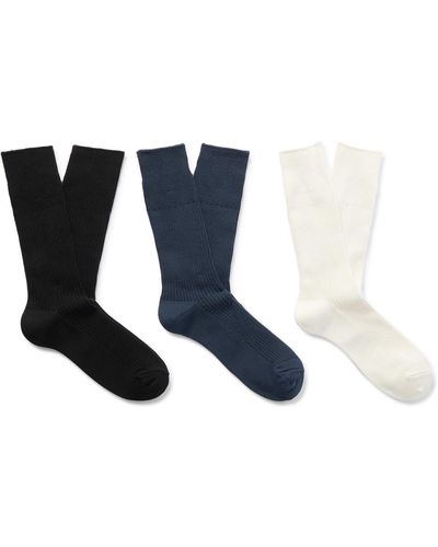Anonymous Ism Three-pack Ribbed-knit Socks - White