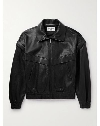 Saint Laurent Leather Bomber Jacket - Black