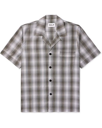CDLP Convertible-collar Checked Tm Lyocell Poplin Pajama Shirt - Gray