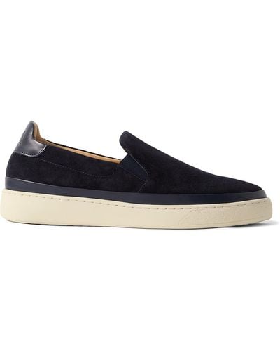Mulo Leather-trimmed Suede Slip-on Sneakers - Blue