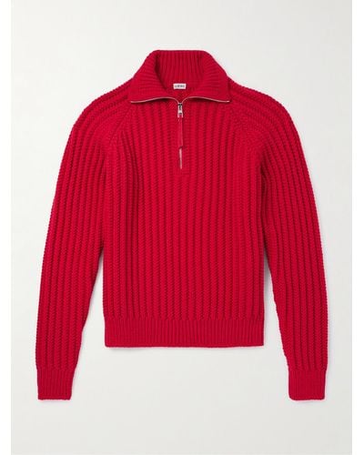 Loewe Pullover in lana a coste con mezza zip Fisherman - Rosso