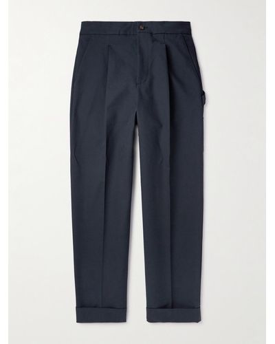 Umit Benan Straight-leg Pleated Cotton Trousers - Blue
