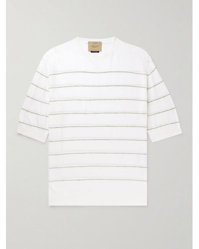 Federico Curradi Linen-trimmed Striped Cotton T-shirt - White