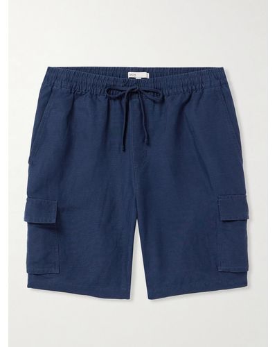 Onia Air Straight-leg Linen And Lyocell-blend Drawstring Cargo Shorts - Blue