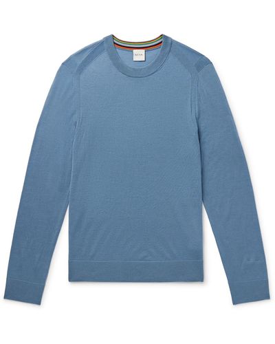 Paul Smith Slim-fit Logo-embroidered Merino Wool Sweater - Blue