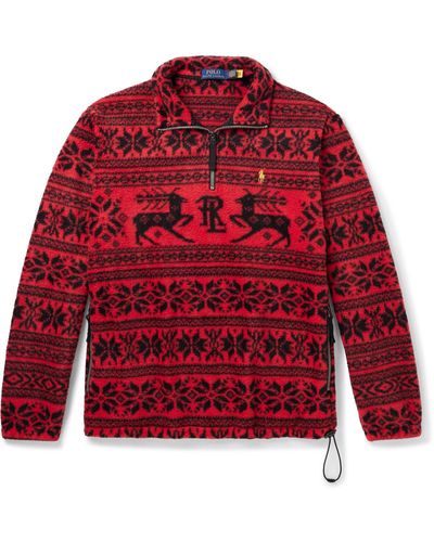 Polo Ralph Lauren Printed Embroidered Recycled-fleece Half-zip Sweatshirt