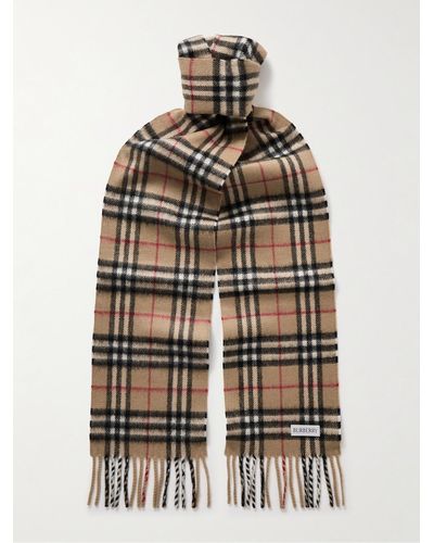 Burberry Fringed Checked Cashmere Scarf - Brown