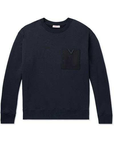 Valentino Garavani Logo-embellished Twill-trimmed Stretch-cotton Jersey Sweatshirt - Blue