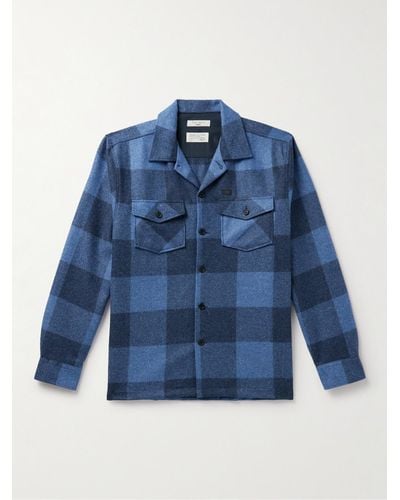 Nudie Jeans Overshirt in misto lana a quadri con colletto aperto Vincent - Blu