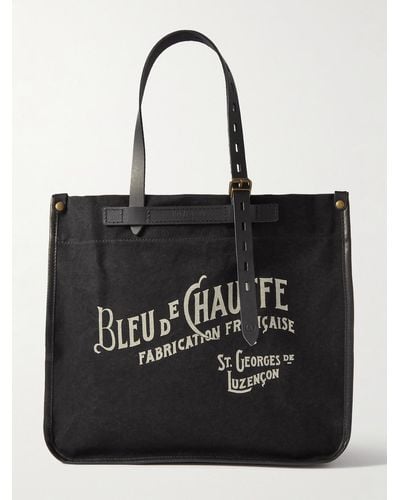 Bleu De Chauffe Bazar Tote aus Baumwoll-Canvas mit Lederbesatz und Logoprint - Schwarz
