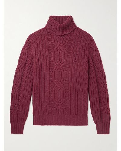Brunello Cucinelli Slim-fit Cable-knit Cashmere Rollneck Sweater - Red