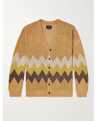 Beams Plus Jacquard-knit Linen And Cotton-blend Cardigan - Brown