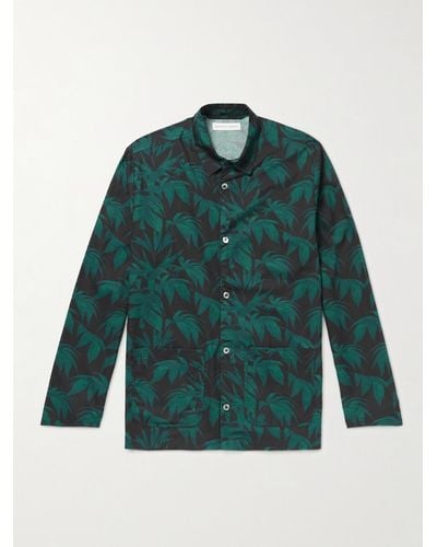 Desmond & Dempsey Slim-fit Printed Cotton Pyjama Set - Green