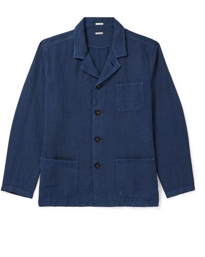 Massimo Alba Florida Convertible-collar Linen Overshirt - Blue