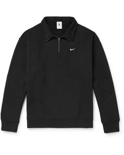 Nike Logo-embroidered Cotton-terry Half-zip Sweatshirt - Black