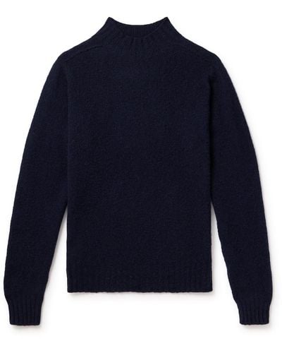 Drake's Brushed Shetland Wool Mock-neck Sweater - Blue