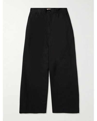 Kapital Pantaloni chino a gamba larga in twill di cotone con pinces Nime - Nero
