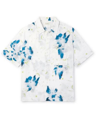 Lemaire Cutaway-collar Floral-print Satin Shirt - Blue