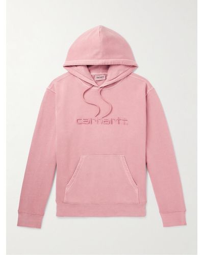 Carhartt Logo-embroidered Garment-dyed Cotton-jersey Hoodie - Pink