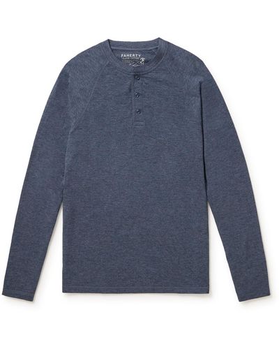 Faherty Cloud Pima Cotton And Modal-blend Jersey Henley T-shirt - Blue