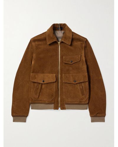 Drake's A2 Suede Bomber Jacket - Brown