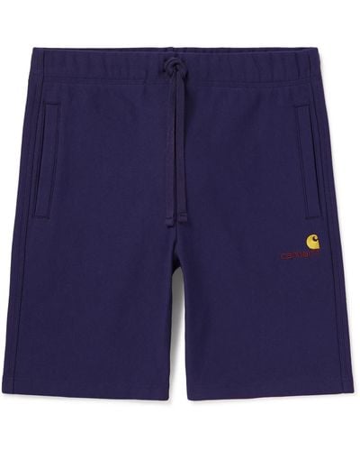 Carhartt American Script Logo-embroidered Cotton-blend Jersey Drawstring Shorts - Blue