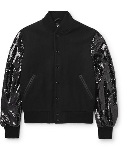 Golden Bear The Albany Sequin-embellished Wool-blend And Leather Bomber Jacket - Black