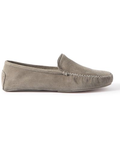 Thom Sweeney Cashmere-lined Suede Slippers - Gray