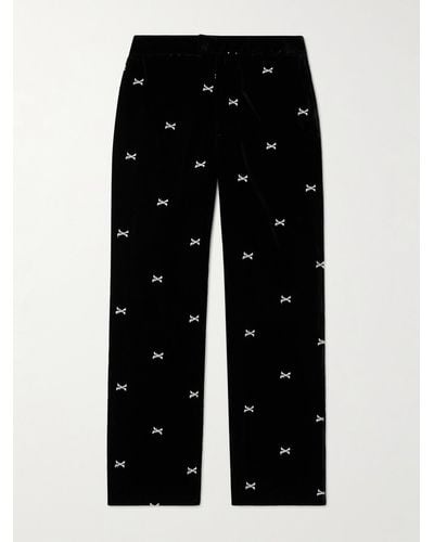 WTAPS Straight-leg Embroidered Velour Trousers - Black