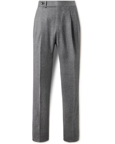 James Purdey & Sons Straight-leg Pleated Wool-flannel Pants - Gray