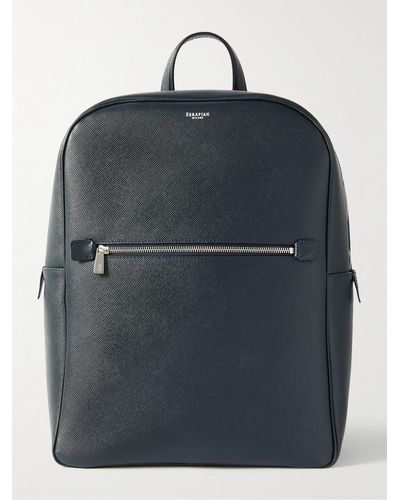 Serapian Cross-grain Leather Backpack - Blue